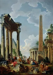 Architecturaal capriccio met een prediker in de ruïnes, ca. 1745